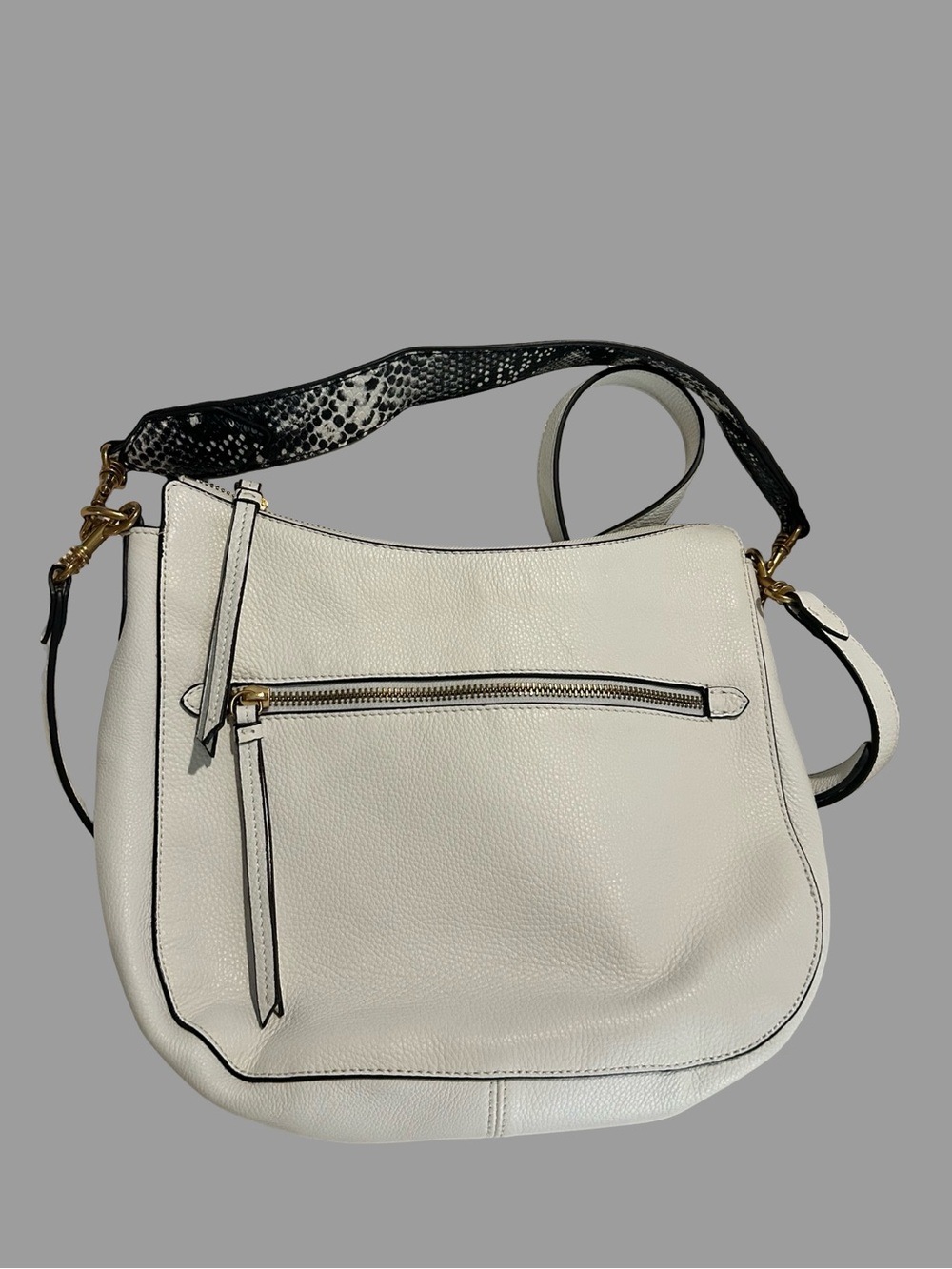 Banana Republic Cream Pebbled Leather Shoulder Bag with Snake-Print Strap